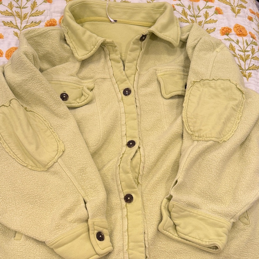 FP Movement by Free People Pale Lime Green chartreuse color Fleece Shacket